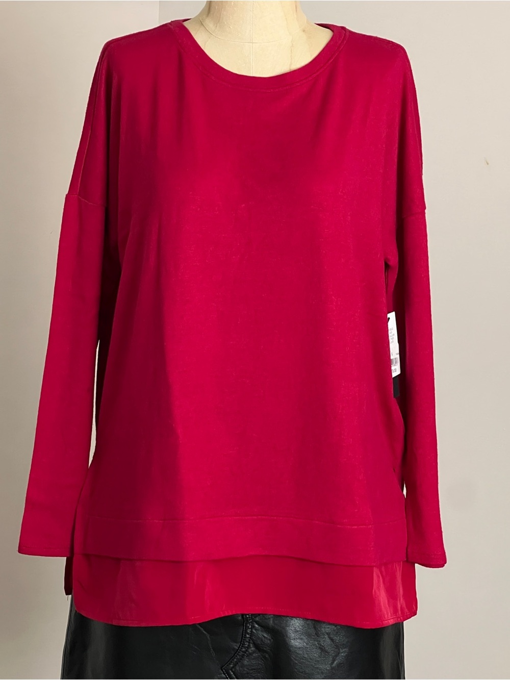 NWT IMNYC Isaac Mizrahi Velvet Red Layered Tunic Sweater Small Petite
